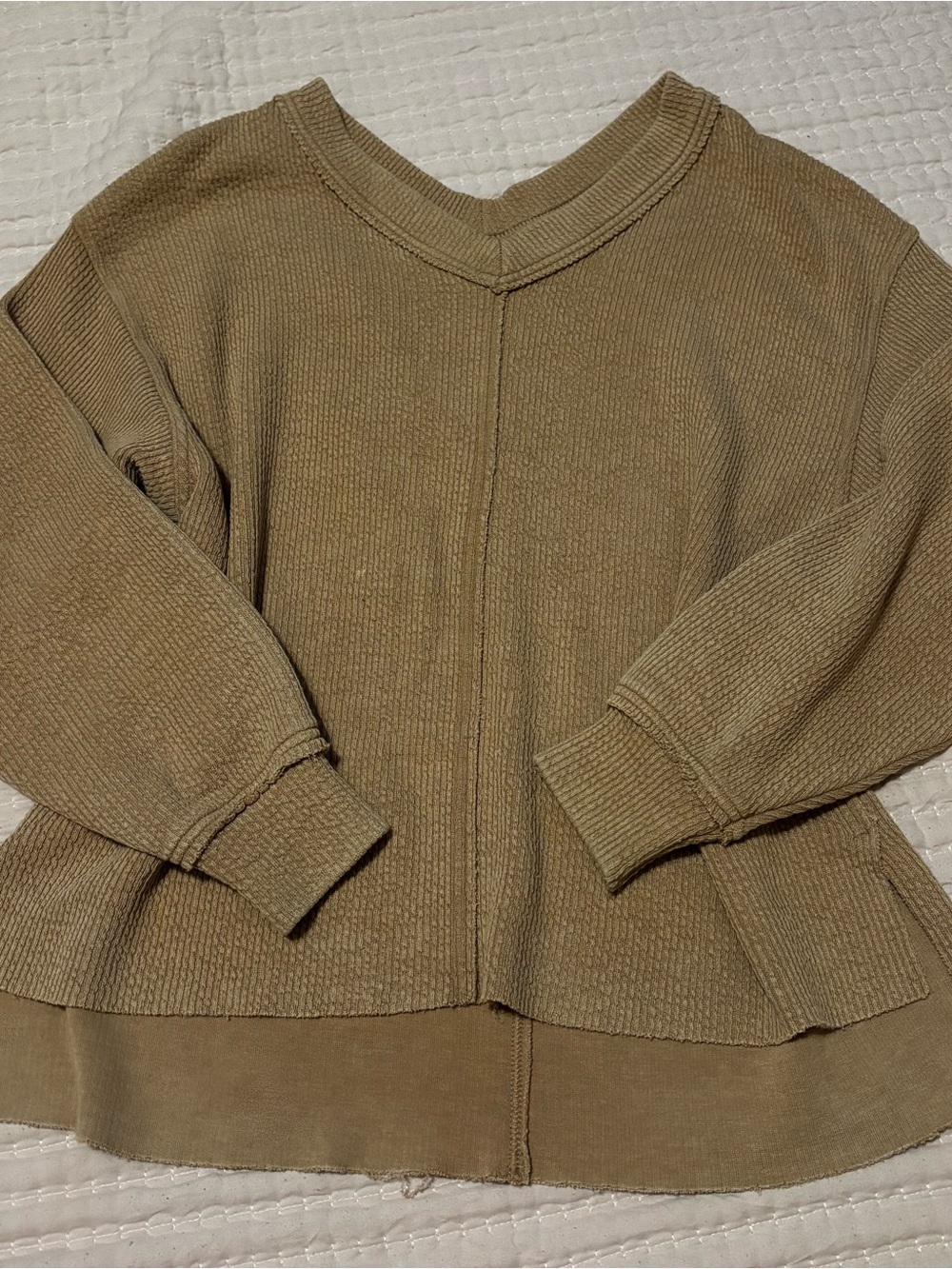 aerie Tan V-Neck Ribbed Sweater